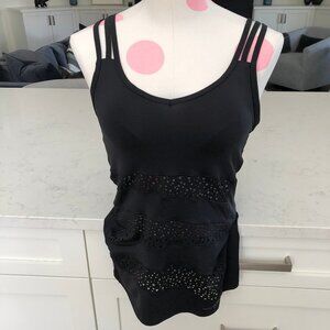 Brooks Moving Comfort V Neck Tank Top Perforated Hole Design Black Sz S no tags